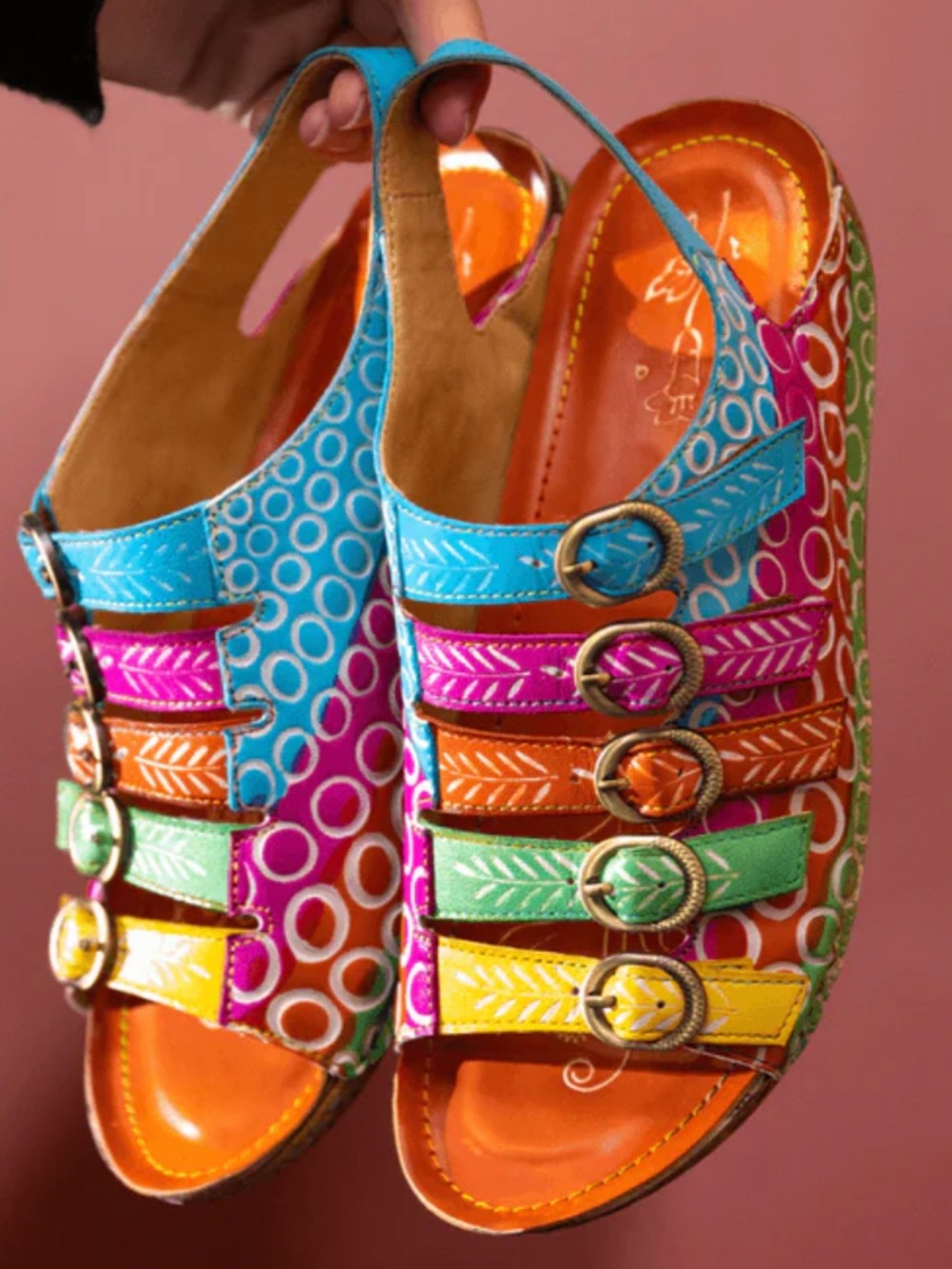 Women's Soffia Multicolor Strappy Leather Sandals - Vibrant Comfort size 10(42)